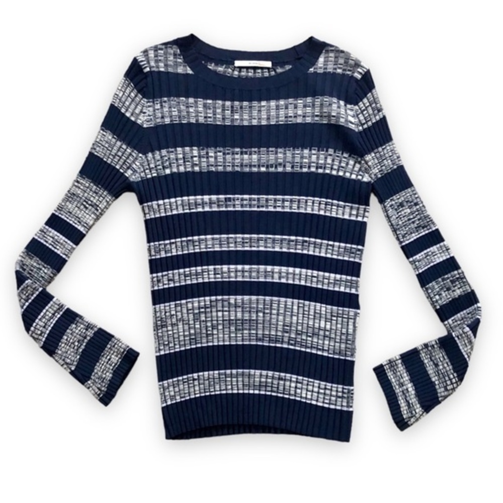 Becken Striped Ribbed Sweater Navy Blue Gray Size XL